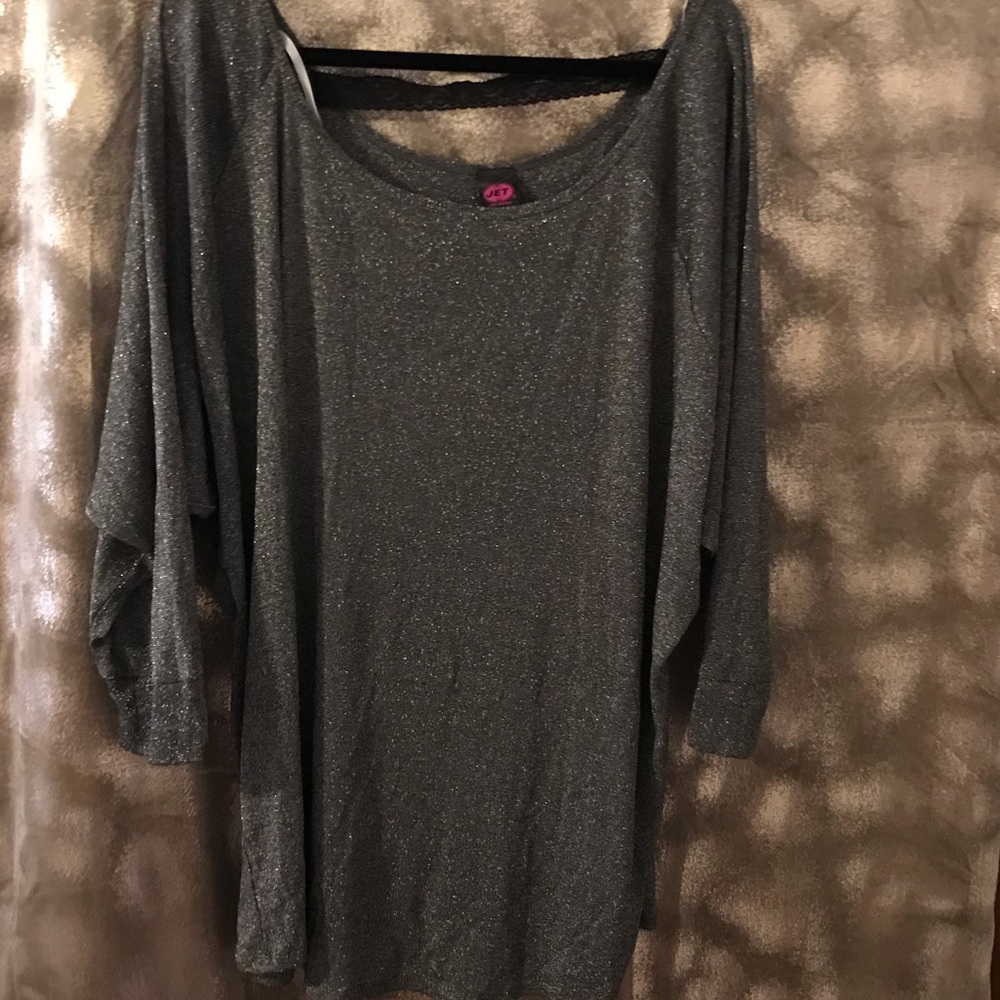 Torrid Black Grey Shimmer Slinky Top black lace 4x